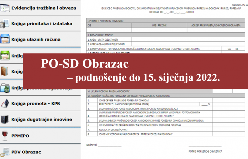 Paušalisti PO-SD obrazac - rok podnošenja do 15. siječnja 2022.
